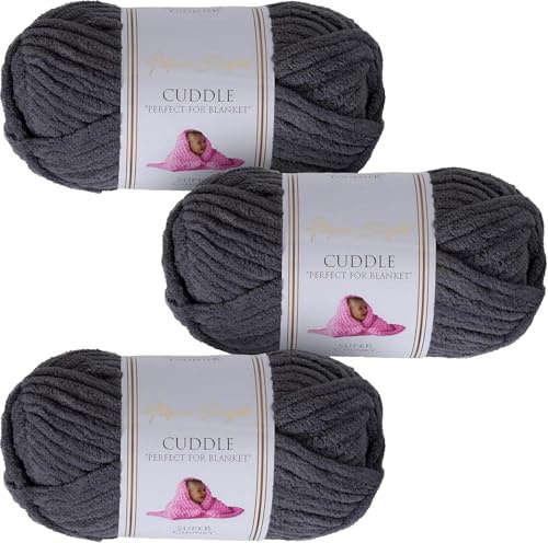 Utopia Crafts Cuddle Super Chunky Chenille Garn Stahlgrau, 100 g Knäuel, 60 m, Flauschiges, Dickes Strickgarn Häkelgarn, Maschinenwäsche, Stricken Häkeln für Anfänger, Wollalternative, 3er-Pack