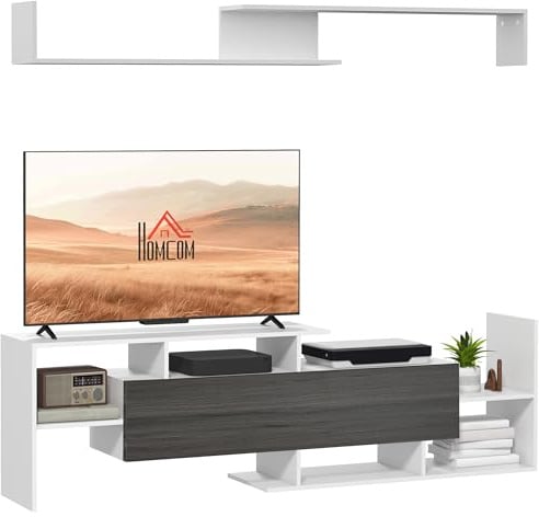 ZXLIHS Mobile TV con mensola a Muro, Mobile TV con ripiano e armadietto, per TV da 65 montate a Parete o TV Stan da 40, Bianco e Grigio