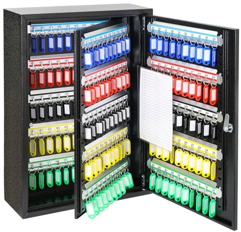 HMF Schlüsselschrank groß aus Stahl, abschließbarer Schlüsselkasten für Büro, Verwaltung oder Fuhrpark | 200 Schlüsselhaken | 55 x 38 x 14 cm | Schwarz