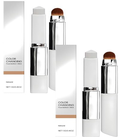 2pcs Fond De Teint En Stick Changeant De Couleur, Fond De Teint Stick, Color Changing Sticks avec brosse, Couvrance Légère Modulable,Convient à Tous les Types de Peau,Maquillage Couleur de Peau