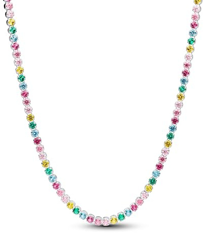 Collana in argento Sterling con gialla blu Phlox rosa verde cristallo rosa chiaro e fantasia zirconi