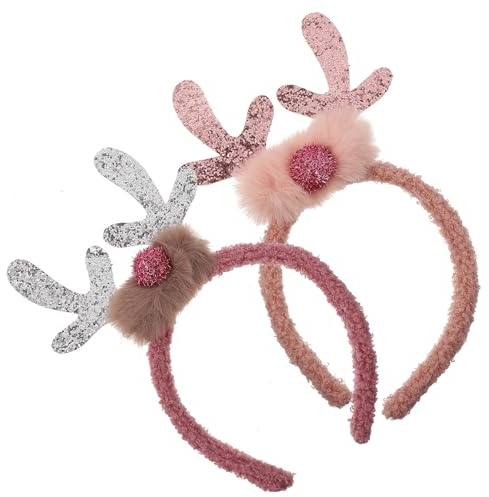JOYOFREELY 3 Stück Violetter Plüsch Geweih Haarreif im Elchgeweih-design, Wiederverwendbar, für Weihnachts- und Geburtstags-cosplay-partys