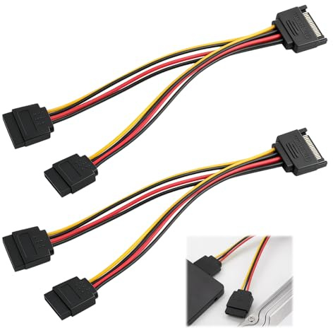 2 Pièces Câble Répartiteur SATA, Câble d’Alimentation SATA 15 Broches Mâle vers 2 Femelles en Y, Double Alimentation 20cm, Répartiteur SATA pour Disque Dur SSD HDD Lecteur CD DVD, Extension Interne PC