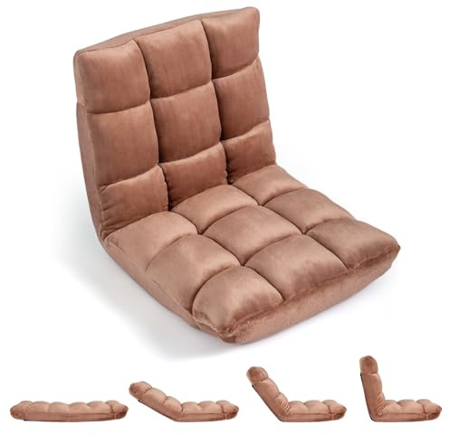 RELAX4LIFE Bodenstuhl klappbar, Bodensessel mit Liegefunktion, Braun | Bodensitz mit Verstellbarer Rückenlehne, Relaxsessel faltbar, Meditationsstuhl gepolstert, Floor Chair für Zuhause & Freizeit