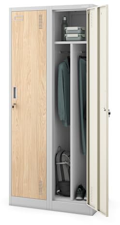 Jan Nowak Spind Umkleideschrank, abschließbar, 4 Fächer, 180 x 80 x 50 cm | Für 2 Nutzer, 2 Kleiderstangen, 2 Ablagen, Haken, belüftete Türen, Stahl 0,6 mm, Wandmontage möglich