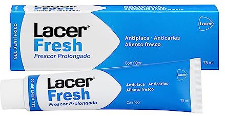 LACERFRESH - Gel Dentífrico 75 ml Laminado, Antiplaca Dental, Previene la Caries, Protege las Encias, Enmascara el Mal Aliento, Boca Fresca, Sana y Protegida, Efecto Prolongado