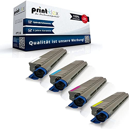 4X Print-Klex Tonerkartuschen kompatibel mit Oki C 822 CDTN C 822 DN C 822 N C 822 Series C822CDTN C822DN C822N C822Series Black Cyan Magenta Yellow BK C M Y - Sparset - Eco Office Serie