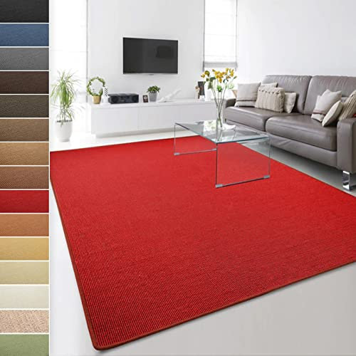 Floordirekt 100% reines Sisal - Sisalteppich - Teppich für Wohnzimmer - Naturfaser - Läufer (Rot, 200 x 200 cm)