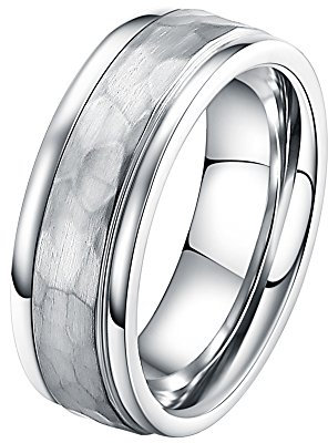 DOOSTI Partnerring/Trauring Chirurgischer Edelstahl 316L in Hammerschlag Optik- inkl. Gratis Gravur