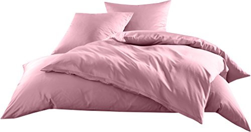 Mako-Satin Baumwollsatin Bettwäsche Uni einfarbig zum Kombinieren (Bettbezug 135 cm x 200 cm, Rosa)