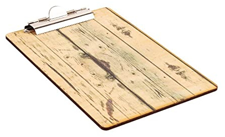 Nisbets Olympia Wood Effect Menu Board with Clip Mechanism, A4 Brown | Holds multiple sheets with ease using a sturdy bulldog clip; rustic plank design is built for busy commercial dining areas