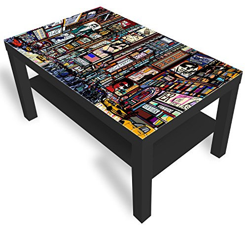 DekoGlas Beistelltisch Couchtisch 'Street in New York' Sofatisch mit Motiv Glasplatte Kaffee-Tisch, 90x55x45 cm Schwarz