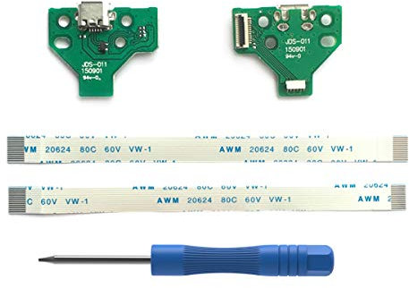 2 Stück JDS-011 Ersatz-Ladeanschluss Micro-USB für PS4-Controller, Ladegerät für Ladeanschlüsse USB Socket Adapter Modul, Flexkabel, Schraubendreher für Playstation DualShock Controller