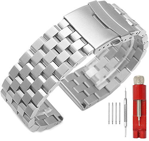 SINAIKE 20mm Metall Uhrenarmband Solid Edelstahl Uhr Armband Armbänder für Männer Silber