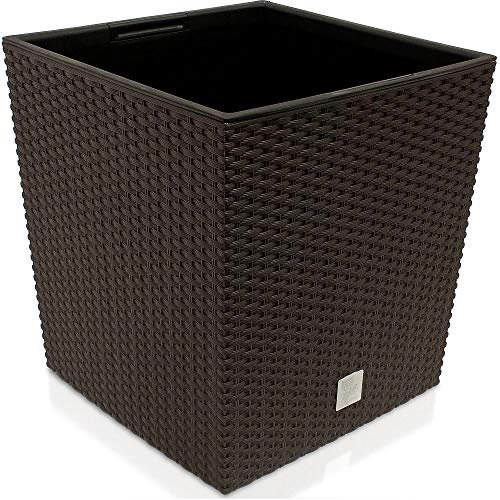 Deuba® Vaso da Fiori per Interno Esterno Fioriera Piante con Maniglie Effetto Rattan 35L Marrone