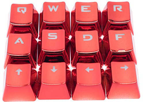 PBT-Tastenkappen mit 12 Tasten, hintergrundbeleuchtet, metallisch galvanisiert, Set für Cherry MX Achse, mechanische Tastatur, TLT Retail FPS und MOBA Gaming Switch QWER/ASDF/WASD/Richtung mit