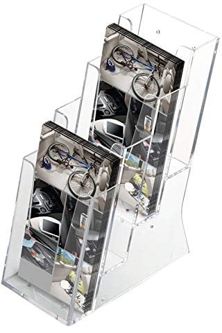 DISPLAY SALES Tisch-Prospektständer mehrfach Etagen Prospekthalter aus Acryl DIN A4 / DIN A5 / DIN lang transparent (4 x DIN Lang (18 Stück))