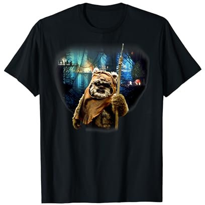 Star Wars Ewok In Front Of Village Portrait T-Shirt