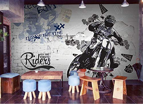 FHOMEY Papier peint intissé 3D Rétro Nostalgique Européen Moto Voiture Papier Peint Mural Bar Café Thé Boutique Restaurant Fond Mur Tissu Papier Peint-200 * 140 Cm