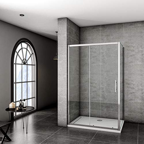 1100x700mm Sliding Shower Door Modern Bathroom Shower Enclosure Cubicles + Side Panel + Tray + Free Waste