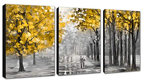3 Pièces Arbre d'automne jaune Tableau Décoration Murale Salon Impression sur Toile Image sur Toile Peintures sur Toile Décoration Murale pour Chambre Maison Bain prêt à accrocher 40x60cmx3pcs