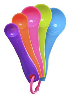 Mansifang - Cucharas medidoras de plástico de color, 5 piezas, cucharas medidoras para el hogar gramo gramos, cucharas medidoras de cocina, condimento