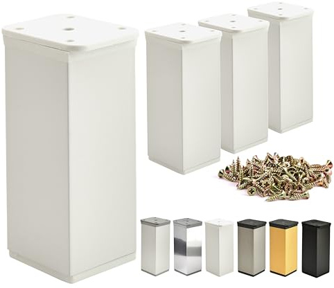 ALUSFERA Möbelfüße Verstellbar – 4er Set – Schrankfüsse mit Elegantes Design – Füße für Möbel 40 x 40 x 80 mm Einfache Montage mit Komplettem Schraubenset