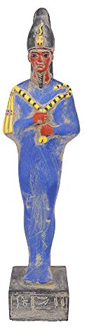 Statue von Osiris, dem ägyptischen Herr der Unterwelt und Richter der Toten aus schwerem Stein mit natürlichen Farben