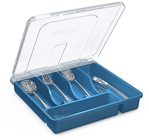 YICOCHI Besteckablage aus Kunststoff für Schublade, 5 Fächer, Utensilienhalter für Arbeitsplatte, Marineblau