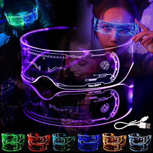 TSLBW 7-Color Neon Rave Led Glasses Cyberpunk LED Visor Glasses Led Sunglasses Luminous Glasses Glow Flashing Sunglasses Funny Glasses Light Up Glasses for Cosplay Bar Club Party