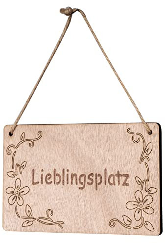 levandeo Schild Lieblingsplatz 13x8cm Birkenholz Holzschild Deko Holz Anhänger Blumen Türschild Wandbild Geschenk