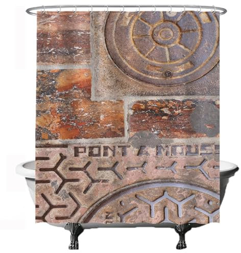 Ulticool Duschvorhang - Rost Industrial Metall - 180 x 200 cm - Waschbar - Anti Schimmel - mit 12 Ringen - Orange Braun