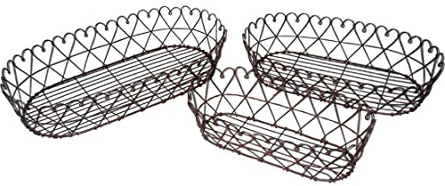 MACOSA SA76834 Korbset 3 STK. Metall braun Landhausstil Korb Set Metallkorb Aufbewahrungskorb Drahtkorb Tisch-Deko Küchenkorb Gemüsekorb Obst-Korb