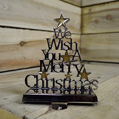 Samuel ALEXANDER 22cm Silver Christmas Stocking Hanger - We Wish You a Merry Christmas