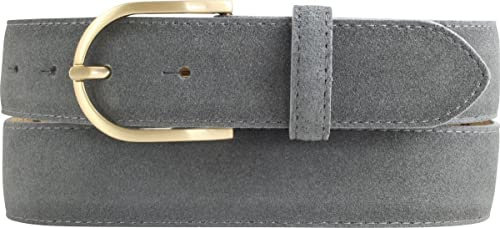 BELTINGER Damen-Gürtel aus Veloursleder 3,5 cm | Velour-Ledergürtel für Damen 35mm | Wildleder-Gürtel mit runder, goldener Gürtelschließe