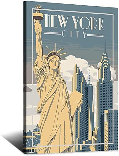RuiChuangKeJi Leinwandbild 50 x 70 cm, kein Rahmen, New York City, Vintage-Reiseposter, Wanddekoration, Poster, Kunstmalerei, Poster, dekorativer Leinwanddruck, Poster