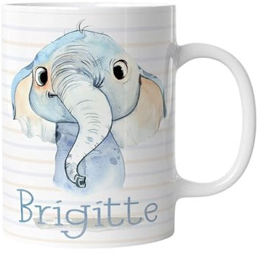 timalo® Tasse Tiere mit Namen personalisiert | Motiv Elefant Kindertasse mit Wunschname für Kinder Geschenk zur Einschulung, Weihnachten, Nikolaus Jungen | mug-t-03