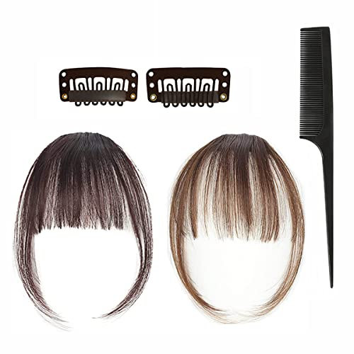 Clip in Bangs,Fringe Bangs,One Piece Human Hair Clip,Fringe Extensions Natürliche Bangs,Tempel Haarteile,Pony Fringe Bang Extension mit Kamm,Gelten Verlängerung Air Bangs Natürliche Haarteil(2 Stücke)