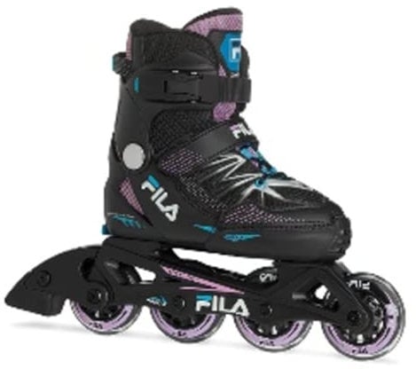 Fila Mädchen X-One Roller Blades Inlineskates, Schwarz/Rosa/Hellblau, Größe L