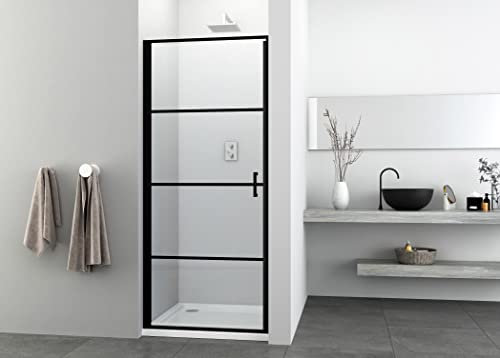 Sanotechnik Duschtür Elite Black 90 cm - Schwarz Matt Schwenktür Nischentür, Höhe: 195 cm, Dusche aus 6 mm ESG Sicherheitsglas und mattschwarze Aluminiumprofile
