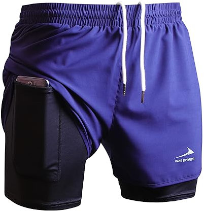 Viisendy Pro Herren 2-in-1 Laufshorts Workout Bodybuilding Trainingsshorts 3 Zoll Outdoor Marathon Joggingshorts Navy blau 2XL