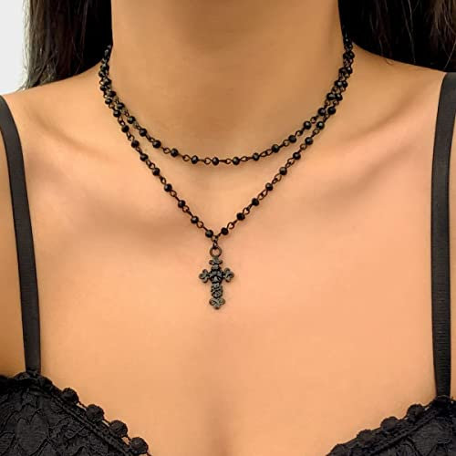 Clataly Gothic Black Star Halskette Dark Multilayer Kreuz Choker Halskette Schmuck für Frauen und Mädchen (Halskette B)