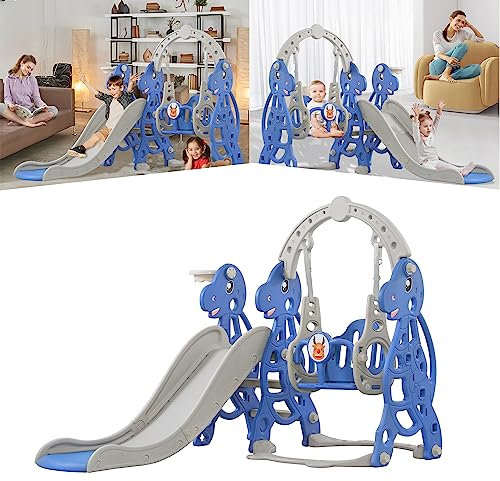 YARDIN 4 in 1 Kinderrutsche Kinder Rutsche Indoor für ab 1 Jahr, Kinder Spielgeräte mit Basketballkorb, Schaukel und Klettergerüst, Kleinkinderrutsche Babyrutsche Gartenrutsche (Bogen)