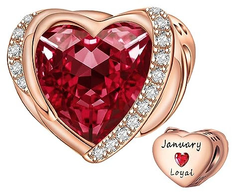 Rose gold January Birthstone Charms for Pandora Charms Bracelet, Angel Wings 925 Sterling Silver Love Heart Bead Pendant Engraved Loyal,Birthday Mother's day Jewelry Gifts for Women Girls