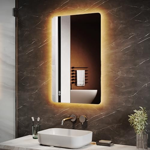 SUNXURY Badspiegel Bad mit Beleuchtung 50x80cm 3 Farbtemperaturen Touch LED Badspiegel für Badezimmer Spiegel mit Beleuchtung Kaltweiße Wandspiegel IP44