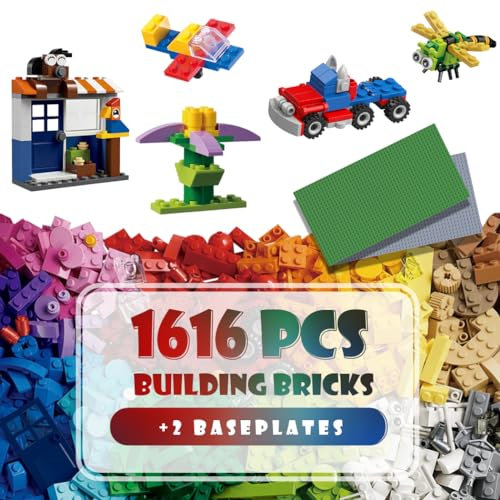 Etarnfly 1616 Pieces Classic Building Bricks - Compatible with Major Brands Bulk Small Blocks with 32x32 Baseplate, STEM Creative Ideal Educational Toy for Kids Teens