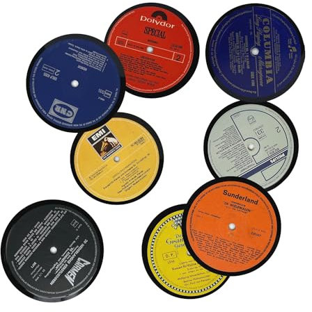 Vinyl Untersetzer im 8er Set aus echten Schallplatten im zufälligen Design