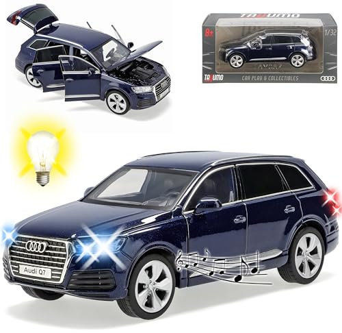 Generisch A*U*D*I Q7 4M SUV Blau Modell Ab 2015 mit Licht und Sound 1/32 Tayumo Modell Auto mit oder ohne individiuellem Wunschkennzeichen