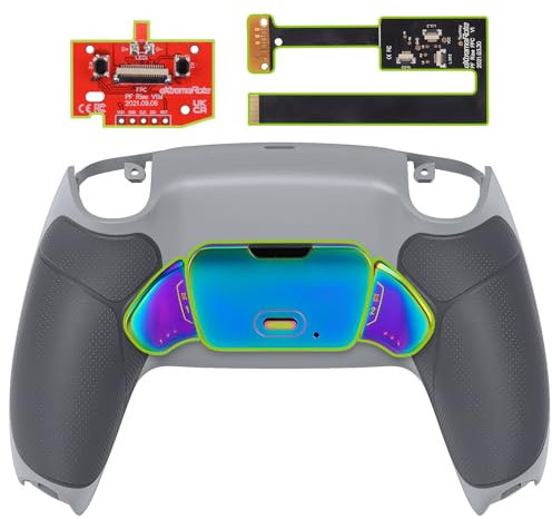 eXtremeRate Real Metal Buttons (RMB) Rise 2.0 Remap Kit para ps5 Control BDM-010 BDM-020 Carcasa con Goma Grip & Actualización Board & Programable Botones Traseros para ps5 Mando(Gris Arcoíris)