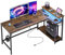 Bestier 147 cm L-förmiger Schreibtisch mit Steckdosen & LED-Beleuchtung, umkehrbarer Eckschreibtisch mit Regalen, großer PC-Arbeitsplatz mit Haken für Home Office und Schlafzimmer